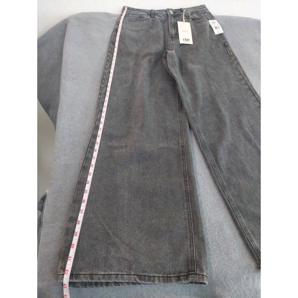 NWT YMI High Rise Wide Leg Studded Gray Jeans Size 9/29 - Picture 3 of 10